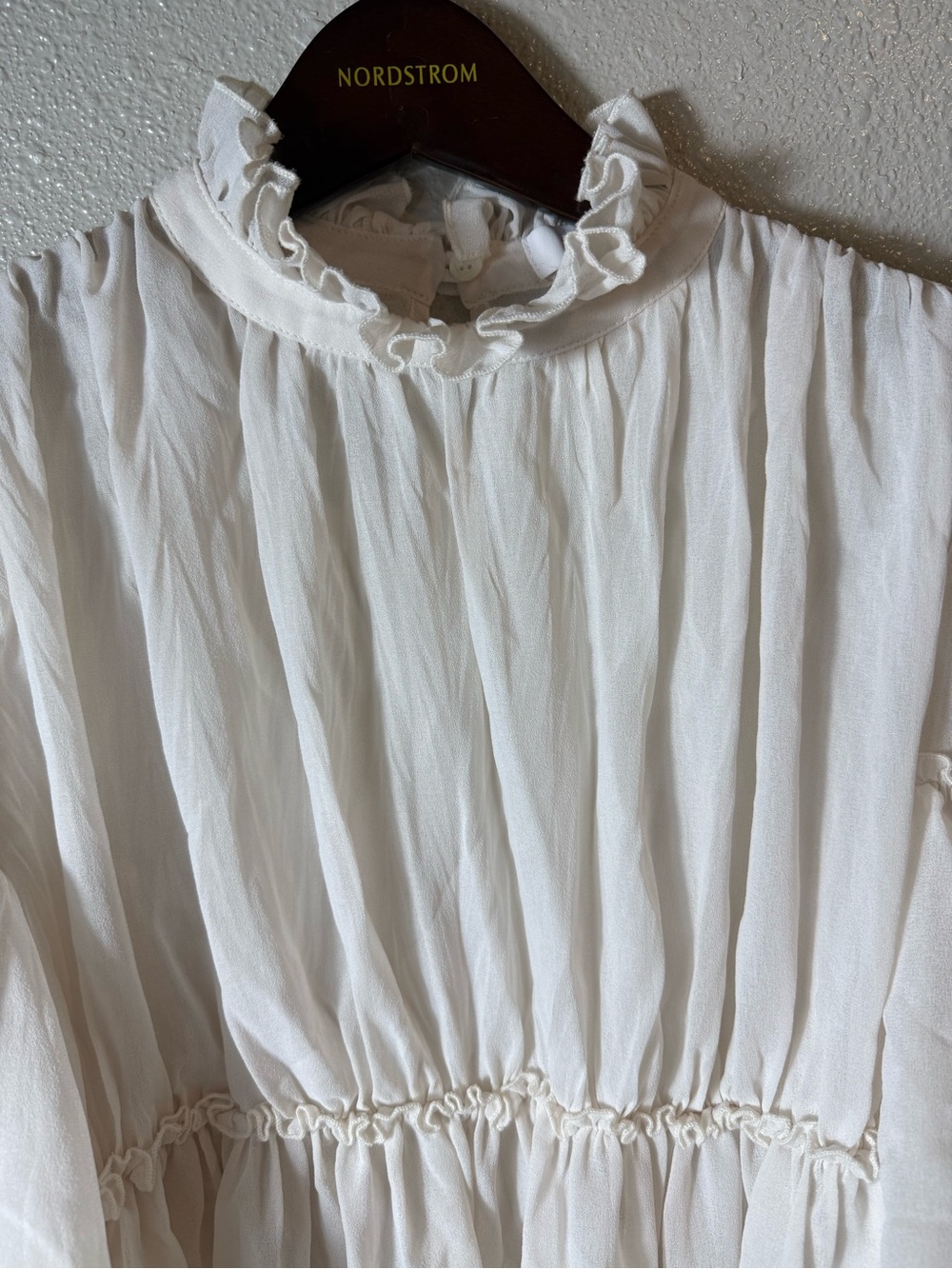 See by Chloé Ruffle High Neck Bell Sleeve Babydoll Blouse Ivory/milk Size 40 - Picture 5 of 12